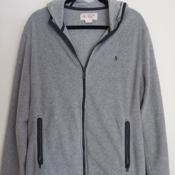 Original Penguin | Size Large | Mens Gray Zip Up Fleece Hoodie Sweater Jacket - Picture 1 of 6